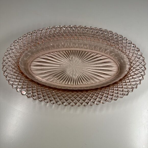 Anchor Hocking Miss America Pink Glass Oval Platter 11” Vintage 1930s - Picture 1 of 7
